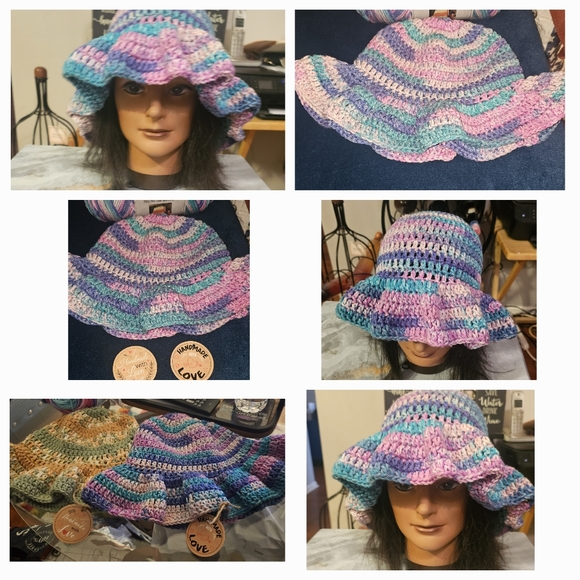 Crochet Bucket Ruffle Hat-Multicolor - Picture 8 of 8